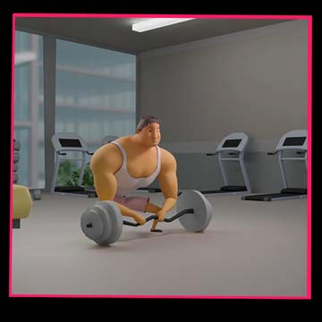 Vorschaubild eines 3D-animierten Produktfilms – ein stilisierter Gewichtsheber steht symbolisch für Leistungsfähigkeit und Nachhaltigkeit