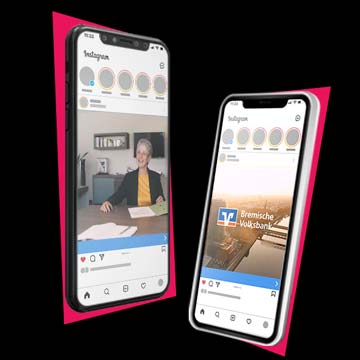 Vorschaubild für Social-Media-Clips – Mock-up mehrerer Handybildschirme mit eingefügten Videoinhalten zu Nachhaltigkeit und Energie